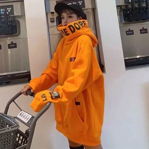Hoodie orange womens streetwear hip hop fashion print